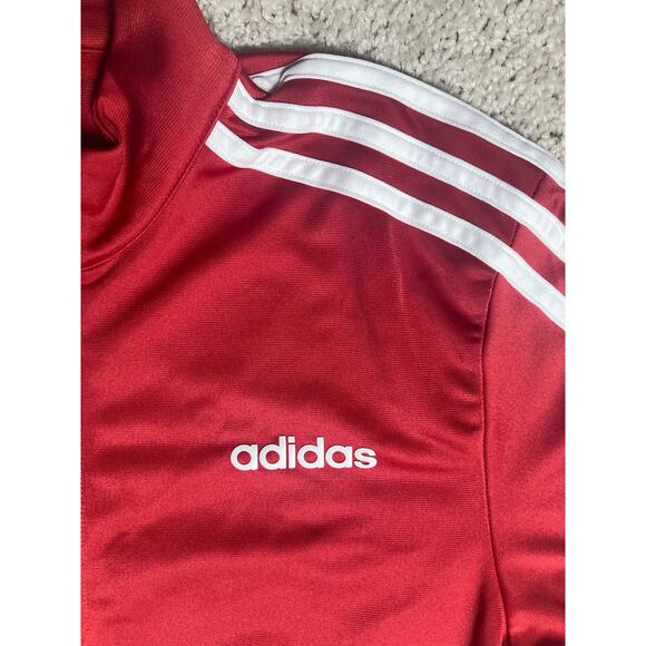 Adidas Womens Small Zip Front Track Coat Jacket Running Red with Stripes Pocket - Picture 2 of 11